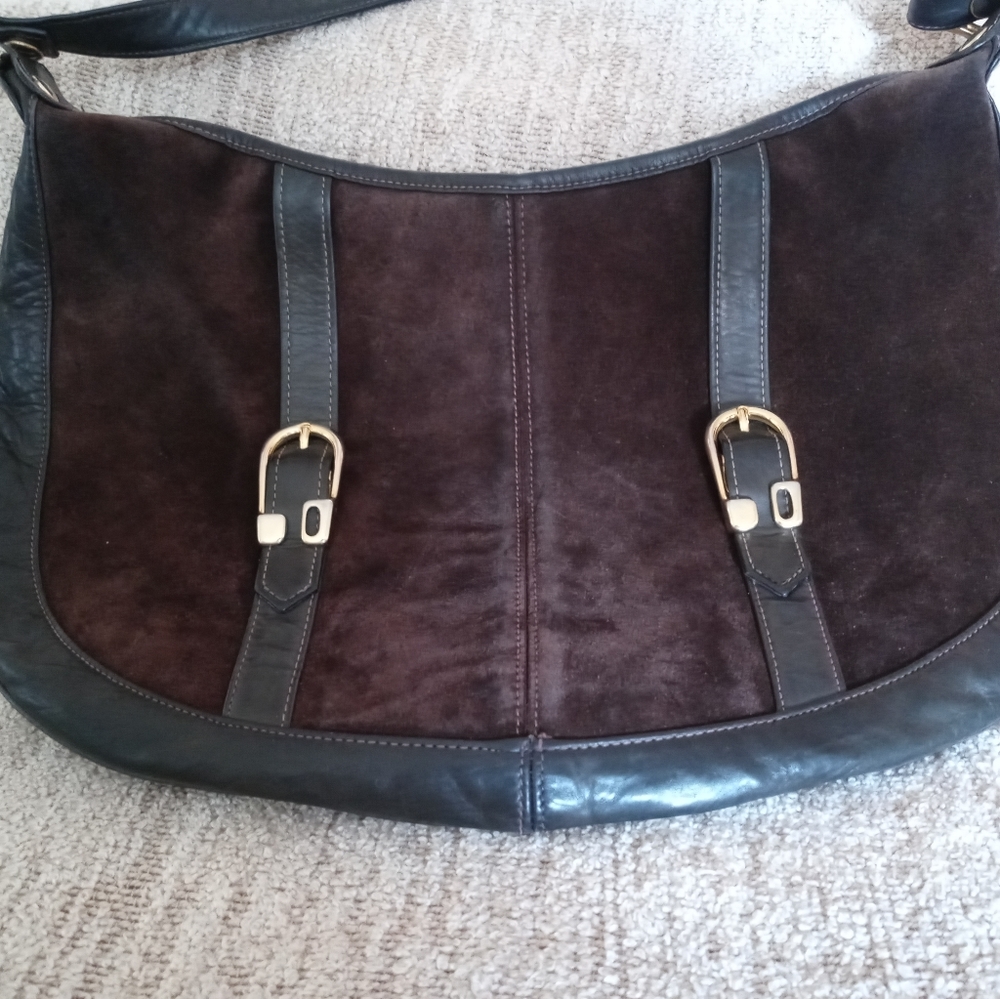Brown suede leather crescent purse